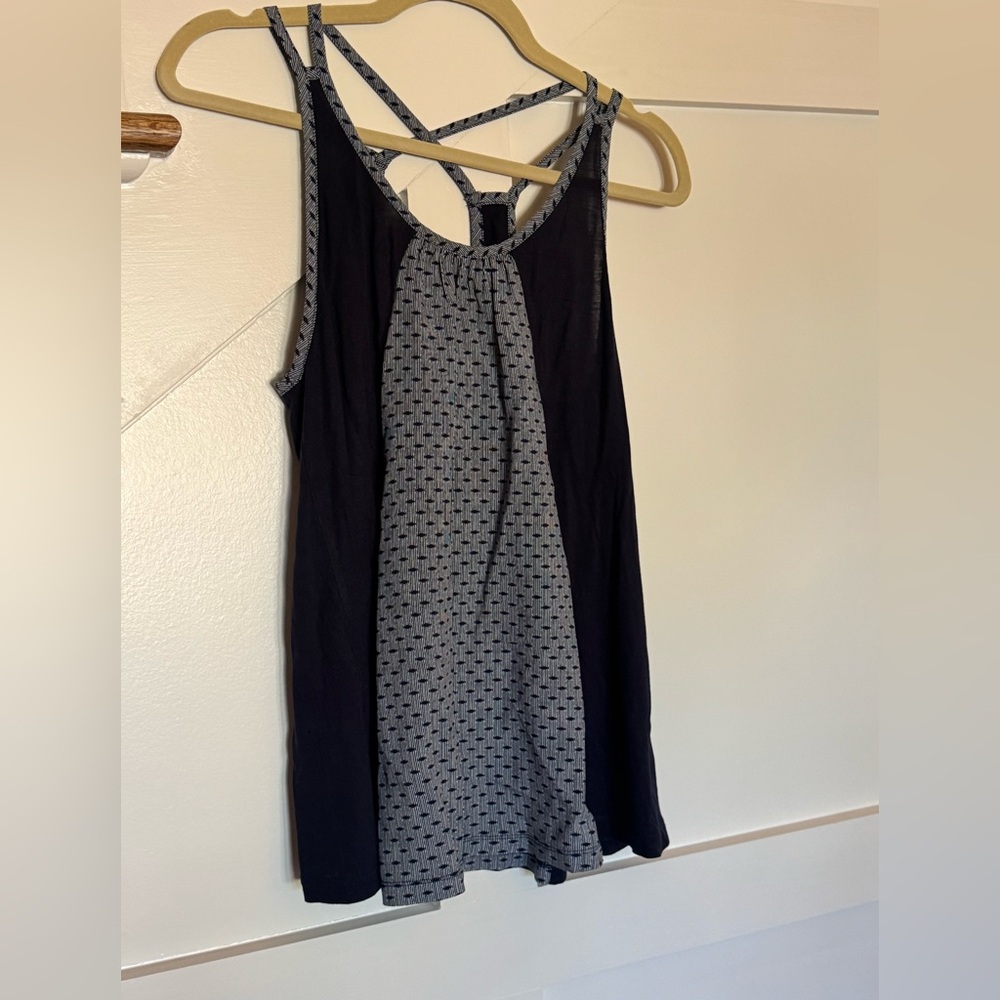 CAbi Navy and White Patterned Top